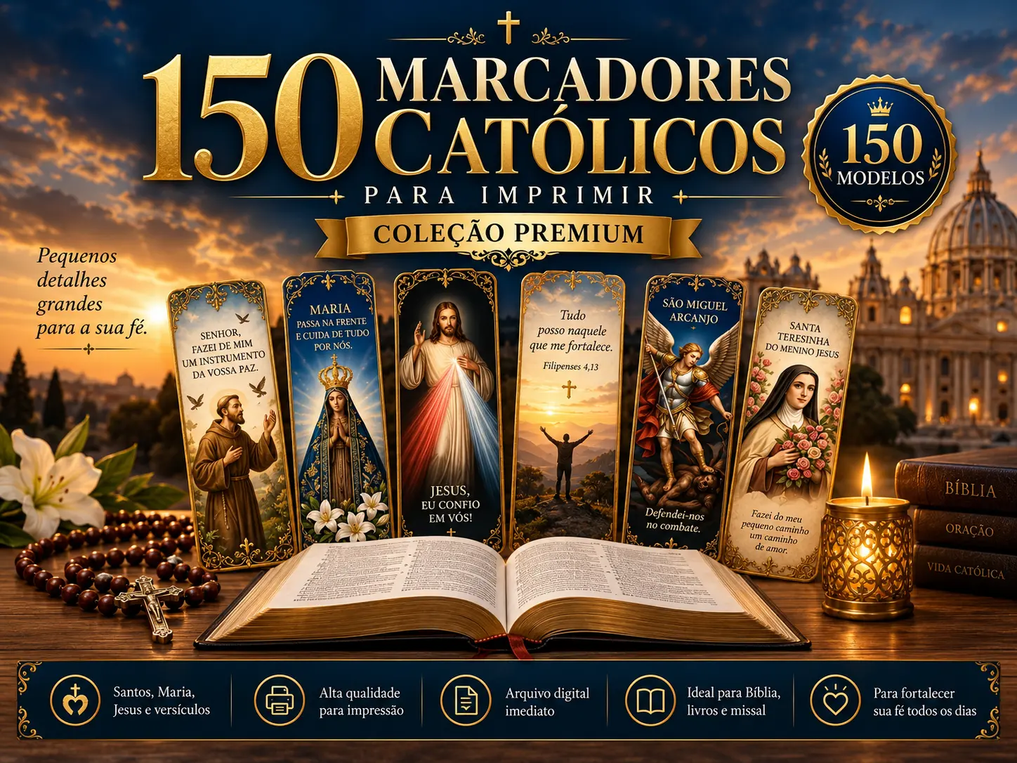 Coleção Premium com 150 modelos de marcadores católicos para imprimir