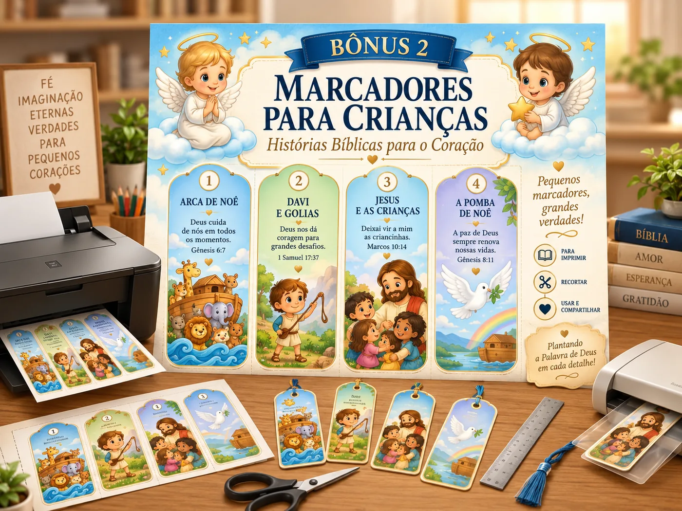 Bônus 2, marcadores infantis com histórias bíblicas para crianças