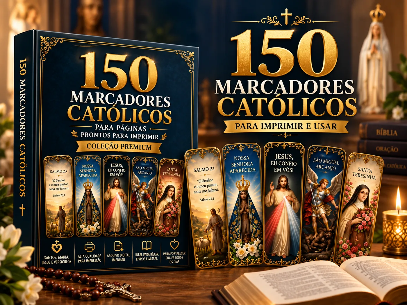 Oferta Básica com 150 marcadores católicos para imprimir e usar