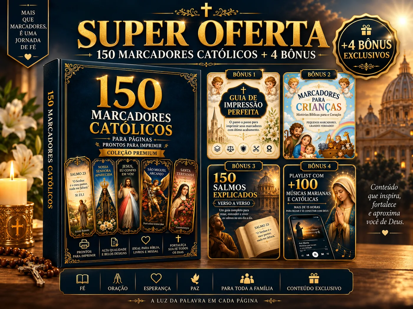 Super Oferta com 150 marcadores católicos e quatro bônus exclusivos